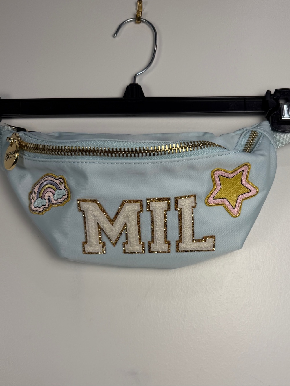 Stoney Clover Lane Fanny Pack MIL Rainbow Stars Light Blue Aqua Belt Bag